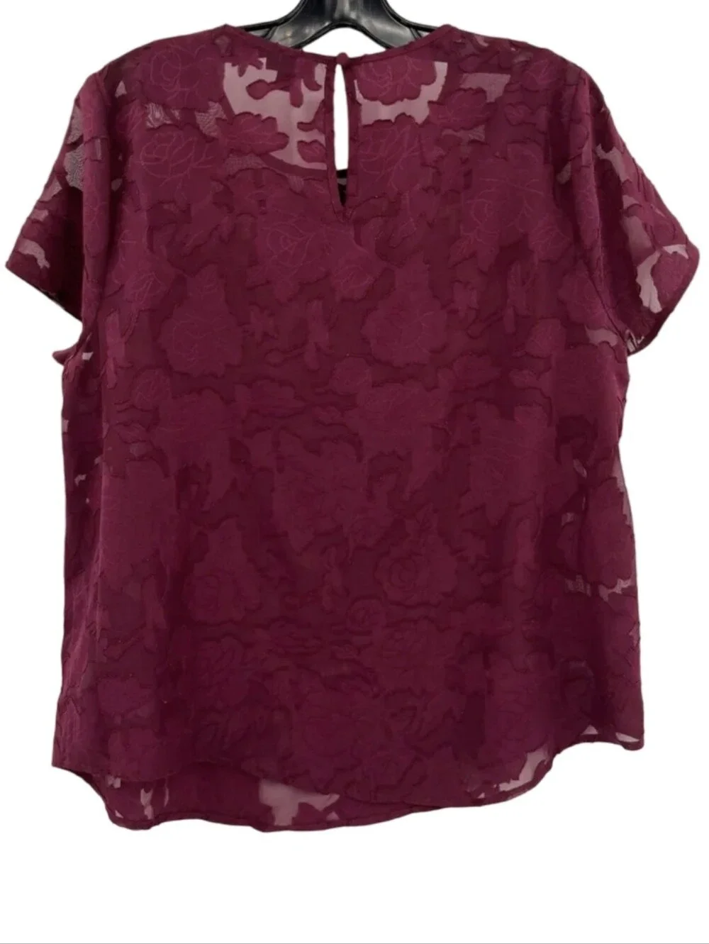 Torrid Burgundy Wine Woven Floral Lace Slightly Sheer Shirt Top Plus Size 4 4X